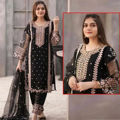 3 Piece Embroidered Unstitched Suit - Blue - Varsa.pk