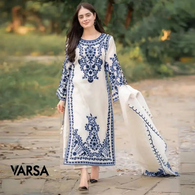 4 Piece Embroidered Unstitched Suit - Varsa.pk