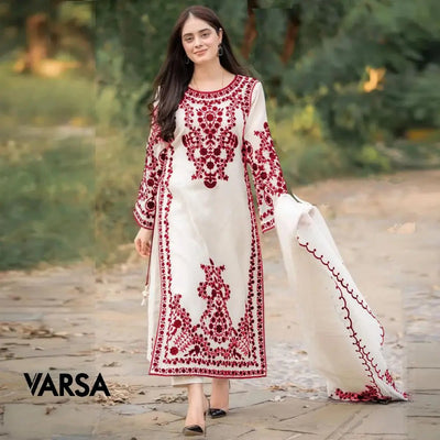 4 Piece Embroidered Unstitched Suit - Varsa.pk