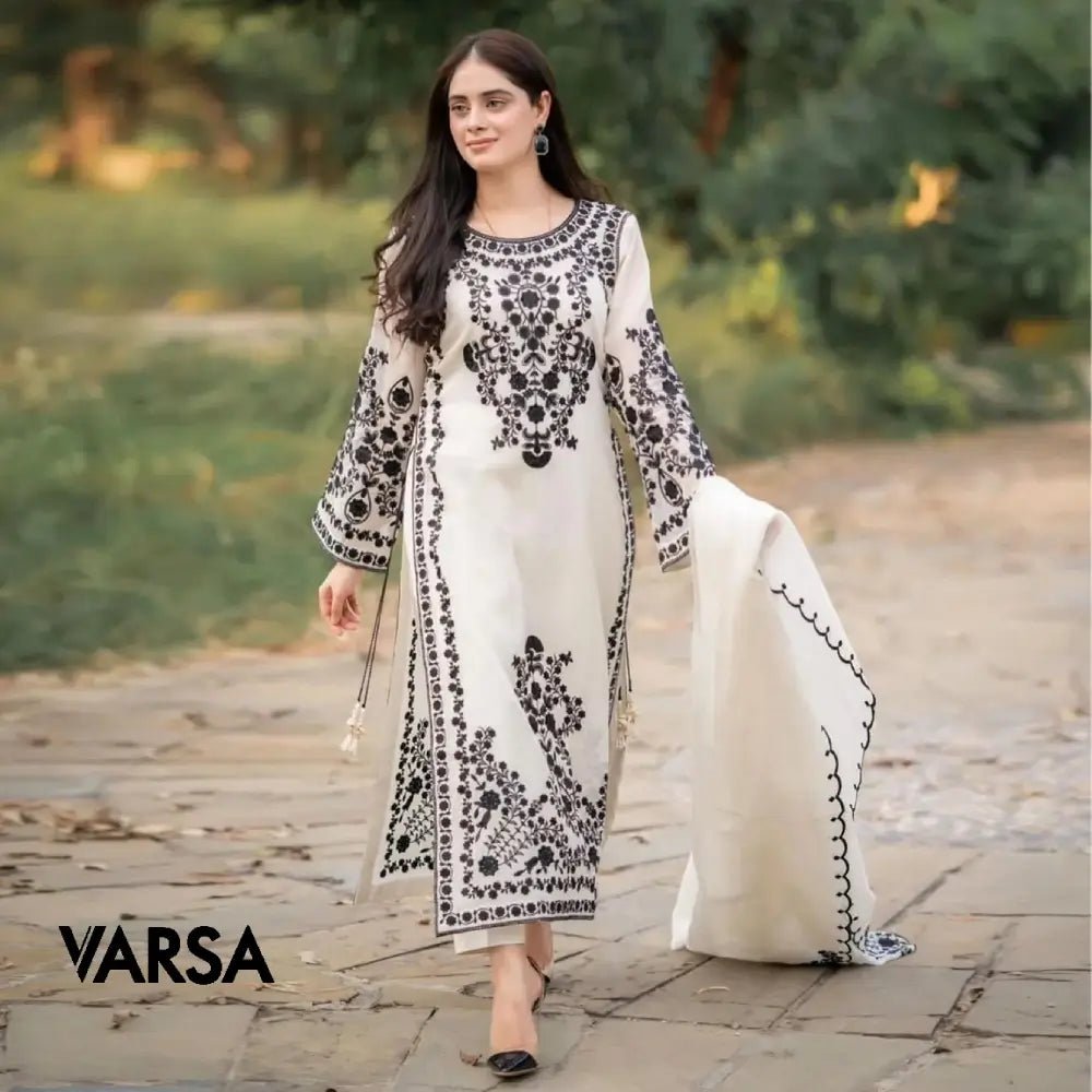 4 Piece Embroidered Unstitched Suit - Varsa.pk