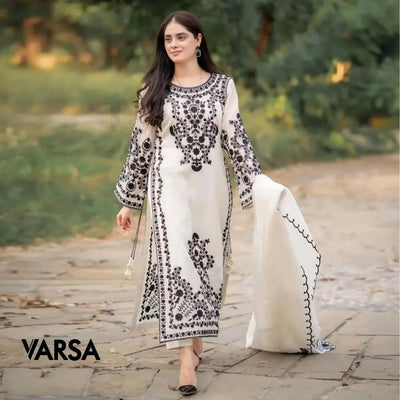 4 Piece Embroidered Unstitched Suit - Varsa.pk