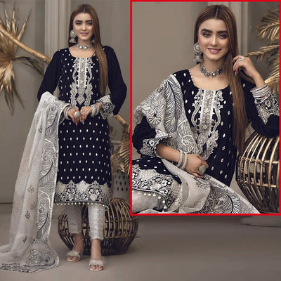 Black & White Embroidered Suit - Varsa.pk