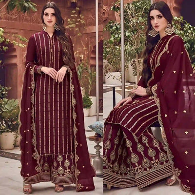 Blue Shirt & Plazo Embroidered Dress - Varsa.pk