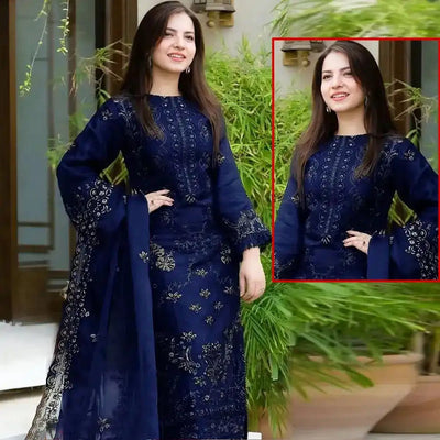 Decent Look Embroidered Unstitched - Navy Blue - Varsa.pk