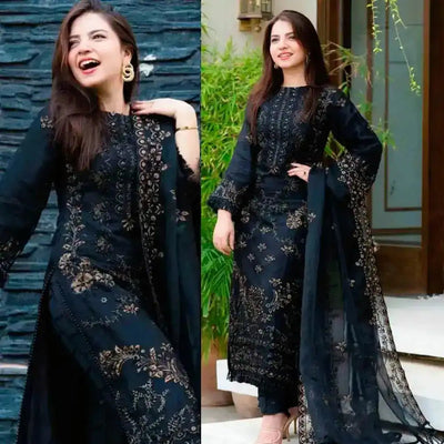 Decent Look Embroidered Unstitched - Navy Blue - Varsa.pk
