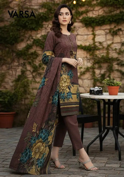 Dhanak 3 Pc Unstitched Suit - Brown - Varsa.pk