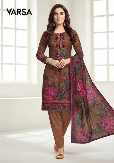 Dhanak 3 Pc Unstitched Suit - Brown - Varsa.pk