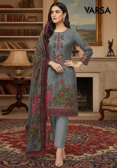 Dhanak 3 Pc Unstitched Suit - Grey - Varsa.pk