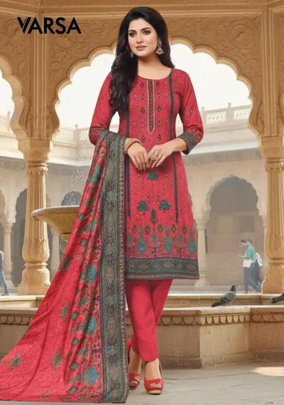 Dhanak 3 Pc Unstitched Suit - Red - Varsa.pk