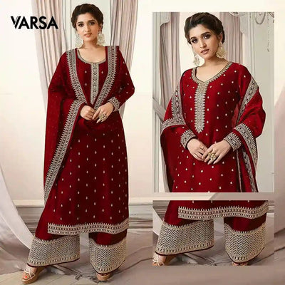 Gorgeous Look Embroidered Unstitched - Red - Varsa.pk