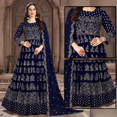 Heavy Blue Embroidered Maxi - Varsa.pk
