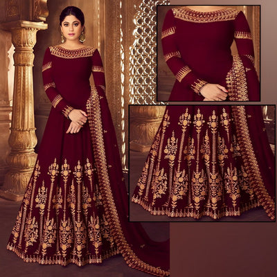 Maroon Embroidered Frock - Varsa.pk