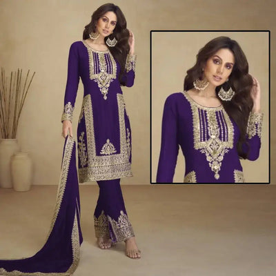 Panel Style Embroidered Unstitched - Purple - Varsa.pk