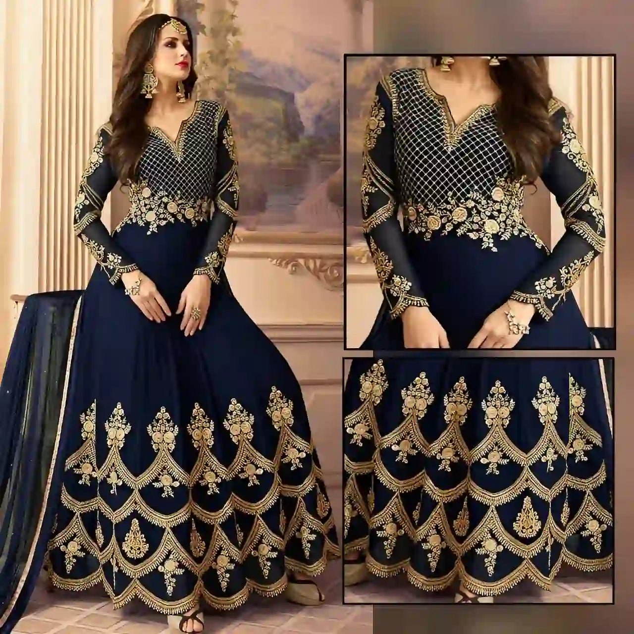 Pretty Look Embroidered Frock - Blue - Varsa.pk