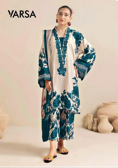 Printed Silk 3 Pc Unstitched - floral Frozi - Varsa.pk