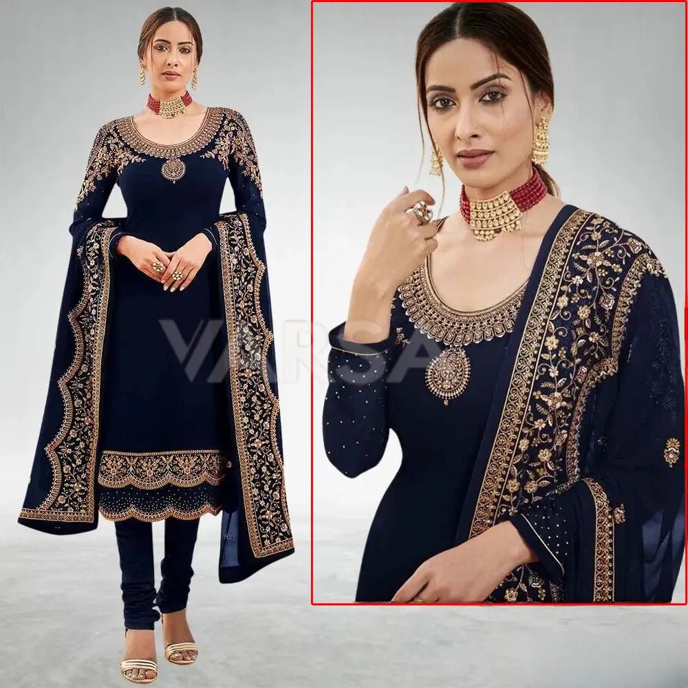 Scalif Stylish Kameez Shalwar - Navy Blue - Varsa.pk