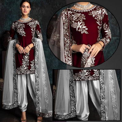 Silk Patyala Embroidered Suit - Varsa.pk