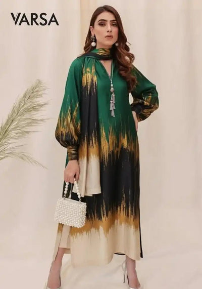 Silk Tye n Dye 3 Pc Unstitched Silk - Emrald Green - Varsa.pk