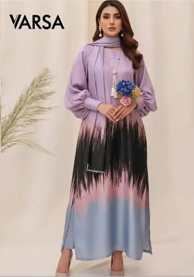 Silk Tye n Dye 3 Pc Unstitched Silk - Emrald Purple - Varsa.pk