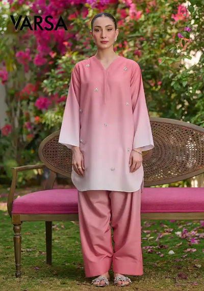 Silk Tye n Dye 3 Pc Unstitched Silk - Rose Pink - Varsa.pk