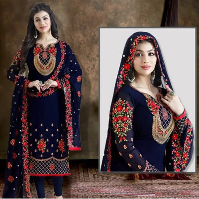 Stylish Kameez Shalwar Unstitched - Blue - Varsa.pk