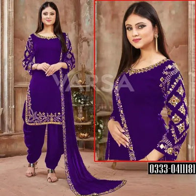 Unique Patyala Embroidered Dress - Purple - Varsa.pk